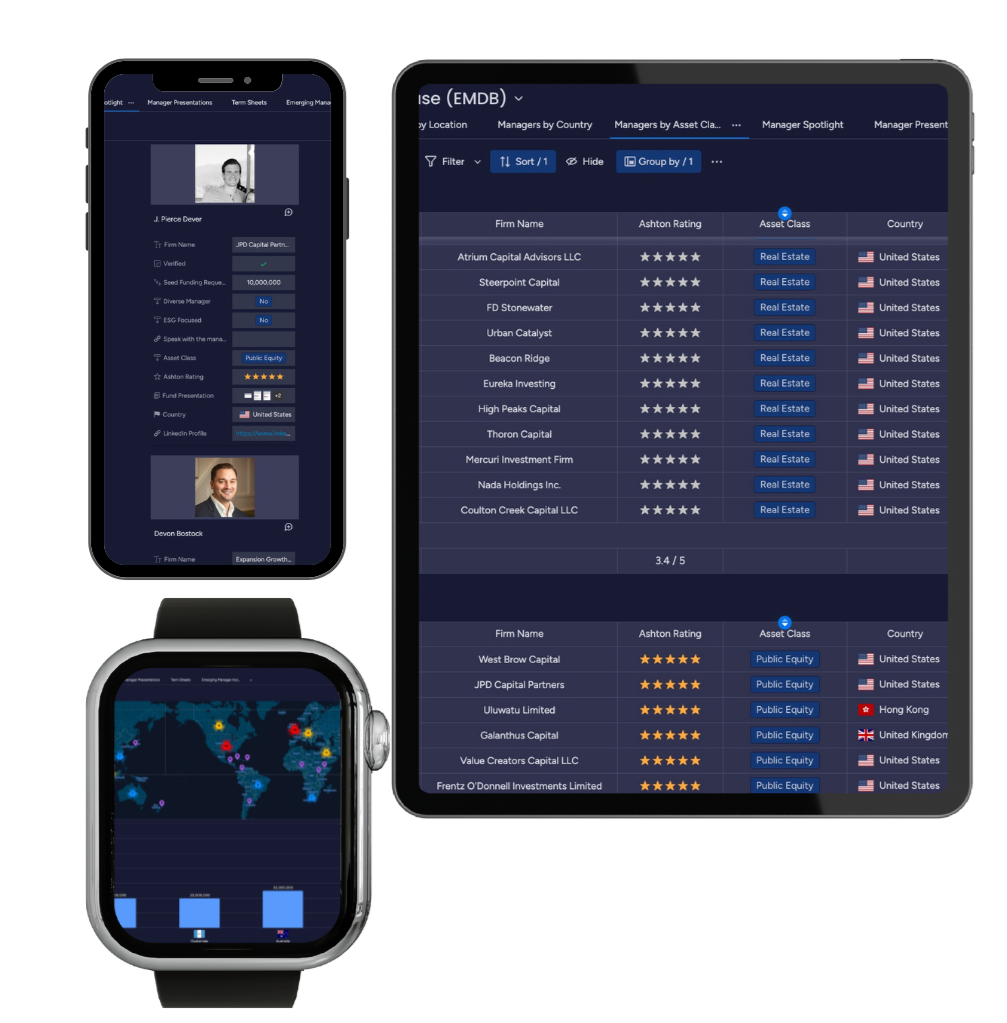 Screenshot of the AlphaSeek dashboard displaying curated AlphaLists of vetted emerging managers for capital allocators.